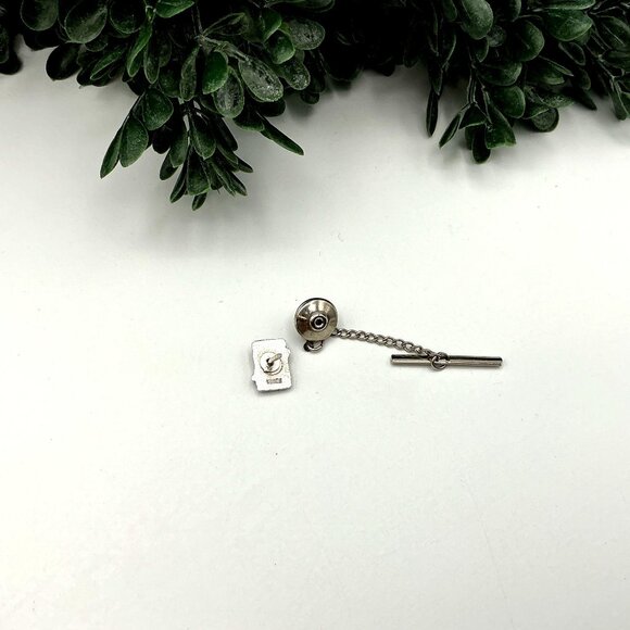 Vintage Silver-Tone Textured Tie Tack With Chain & Bar by Swank - Picture 3 of 3